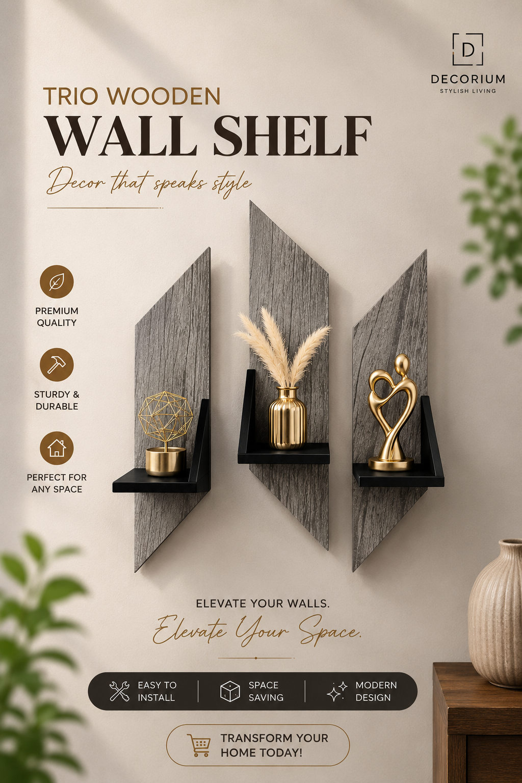 TRIO Wall Shelves (Set of 03)